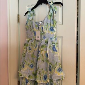 Elegant Floral Midi Dress in Blue and Green